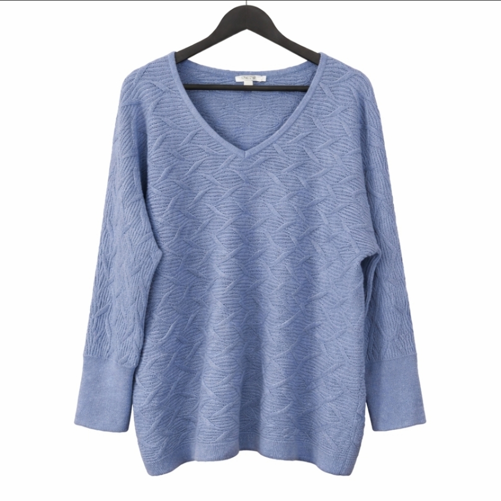 Chicos Blue Textured Wave Pattern Wool Blend Sweater Sz 4 (xxl)